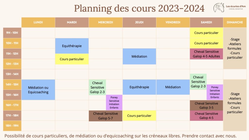 Planning des cours 2023-24